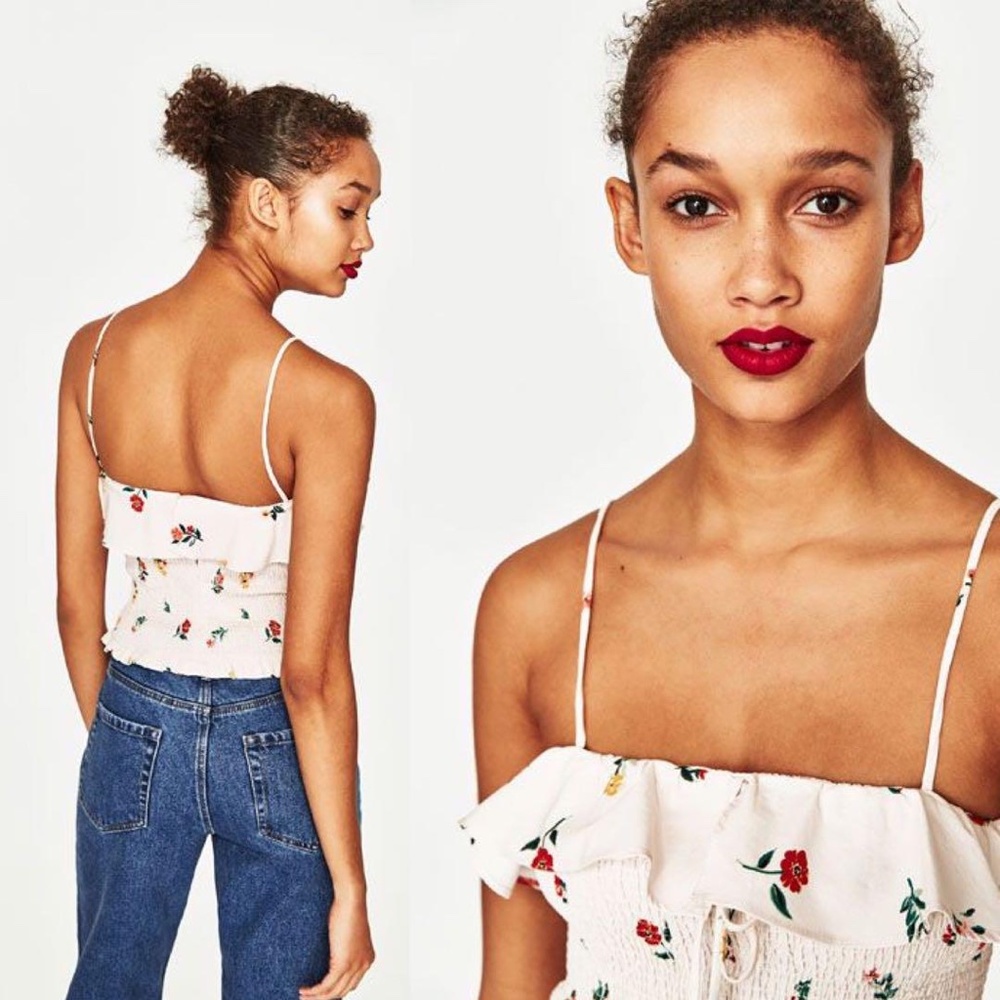 Zara x Trafaluc Floral Ruched Cropped Cami